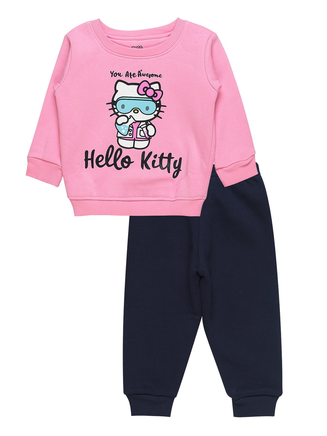 

Bodycare Kids Girls Pink & Navy Blue Printed T-shirt with Pyjamas