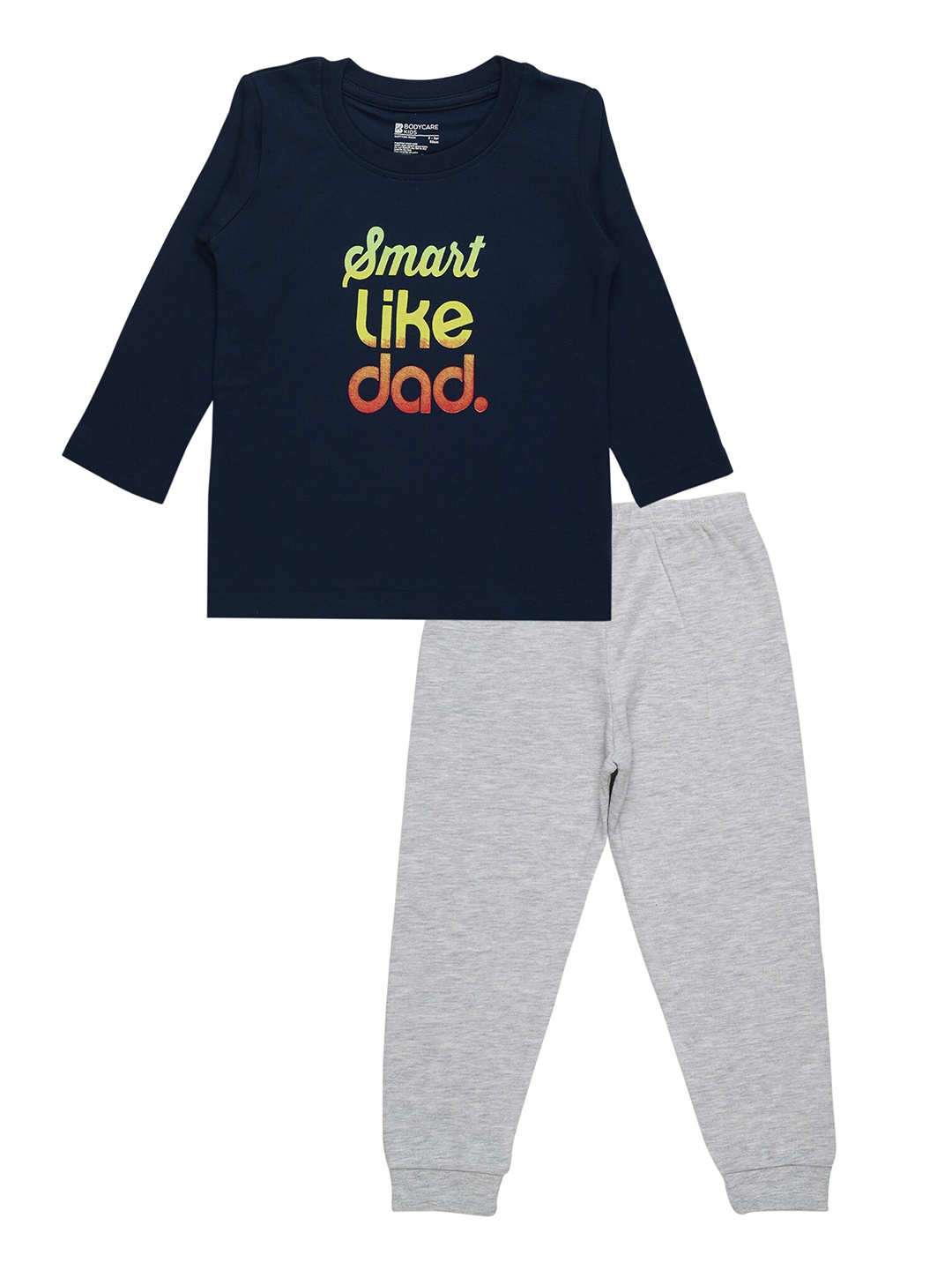 

Bodycare Kids Kids Boys Navy Blue And Grey Melange Printed T Shirt With Pyjama