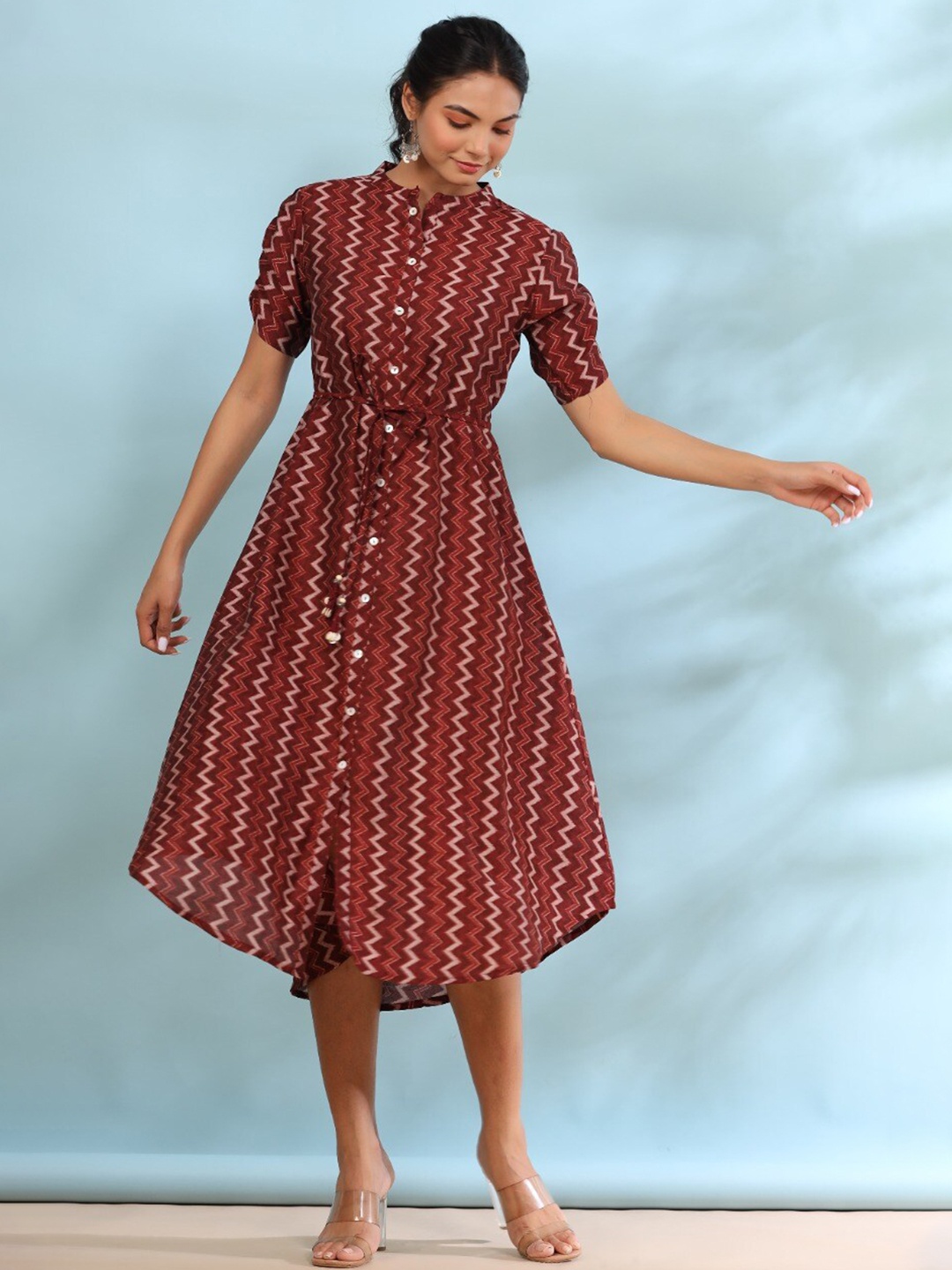 

JISORA Women Red Printed A-Line Dress