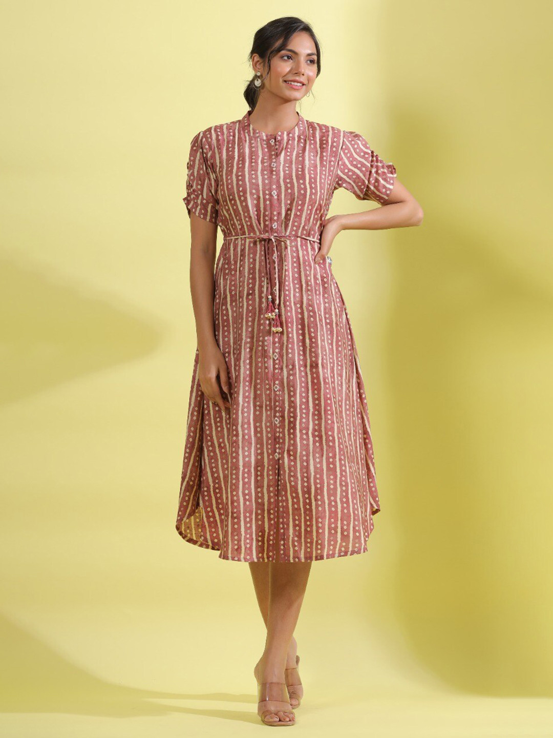 

JISORA Women Pink Shirt Midi Dress