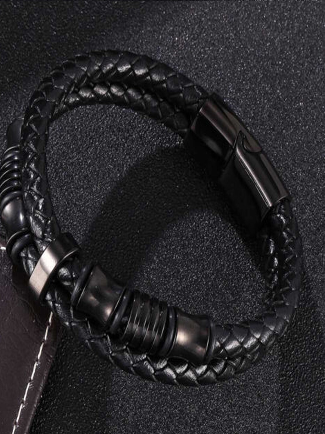

UNIVERSITY TRENDZ Men Black PU Leather Wraparound Bracelet