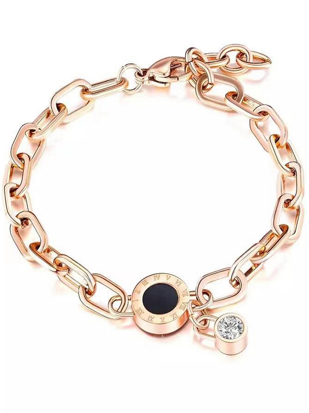 

UNIVERSITY TRENDZ Women Rose Gold & White Cubic Zirconia Antique Rose Gold-Plated Wraparound Bracelet