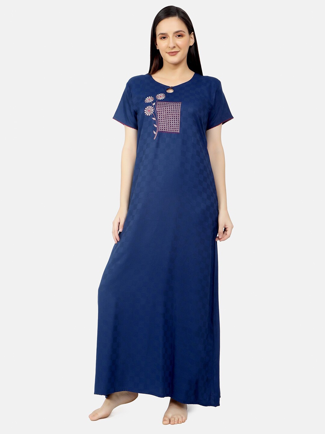 

Sand Dune Blue Printed Maxi Pure Cotton Nightdress