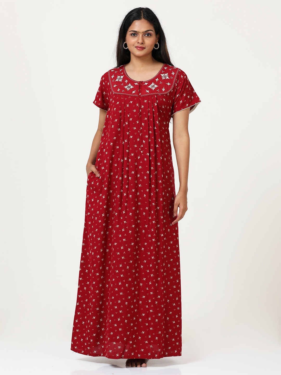 

9shines Label Red Printed Maternity Maxi Nightdress