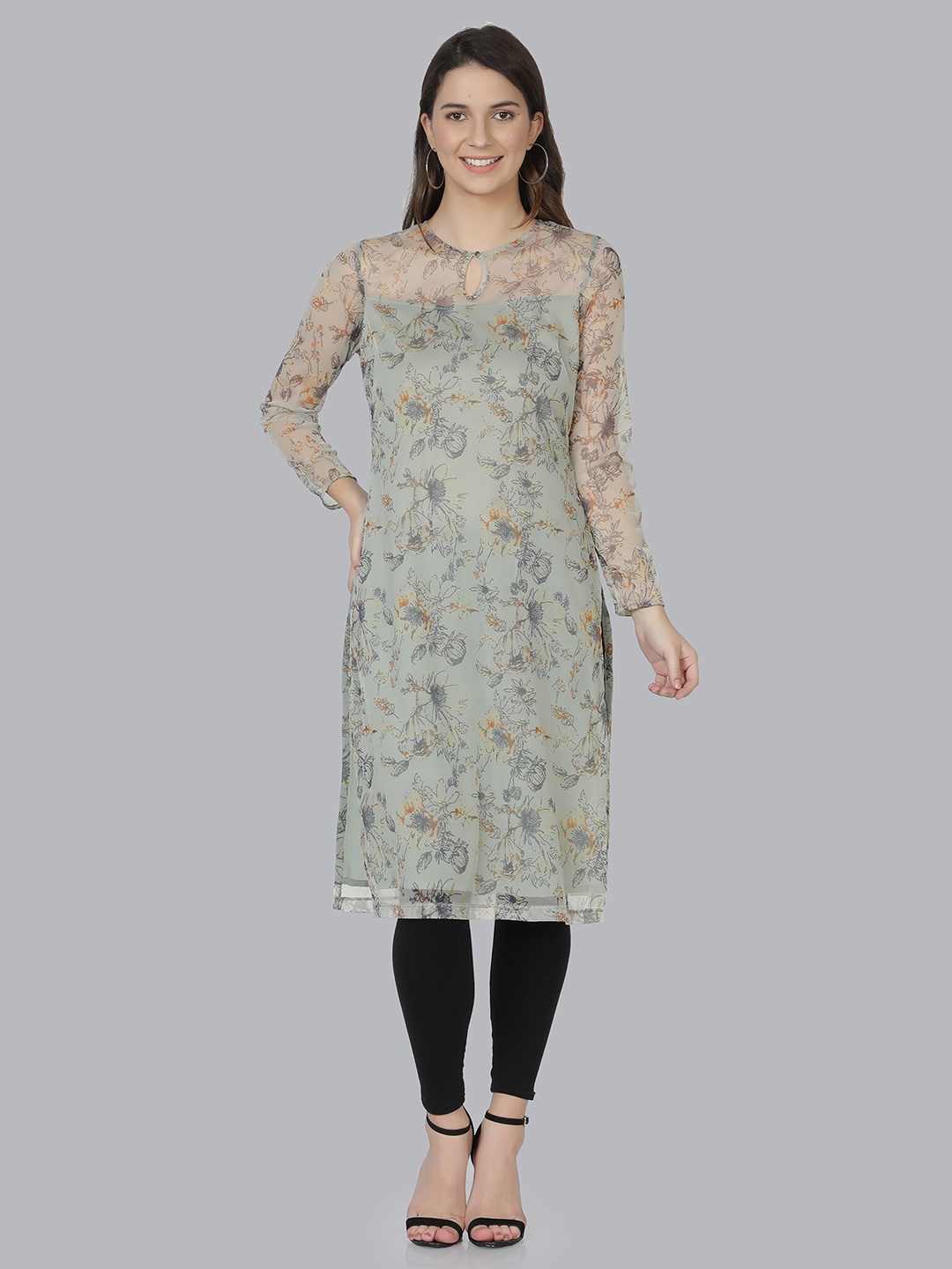 

NUEVOSDAMAS Women Green Floral Printed Floral Kurta