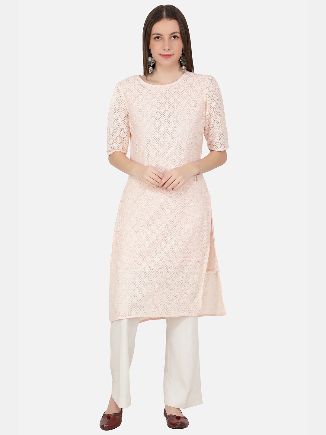 

NUEVOSDAMAS Women Beige Geometric Printed Kurta