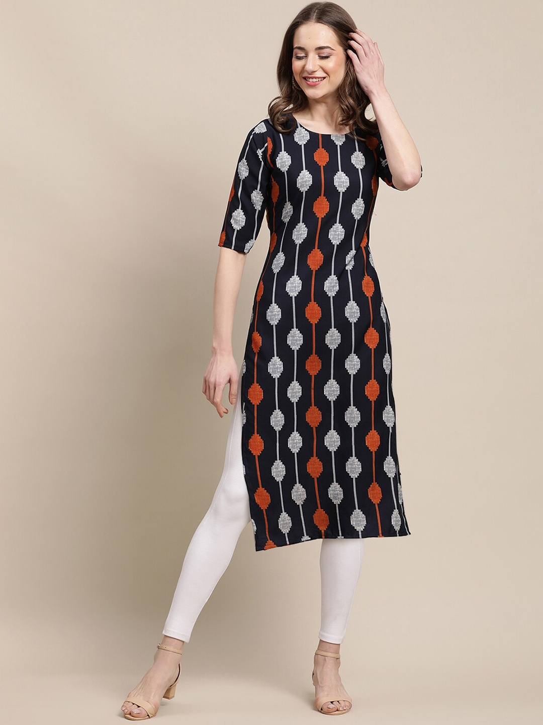 

Ethnic basket Pack of 6 Women Ethnic Motifs Printed Block Print Crepe Kurta, Black