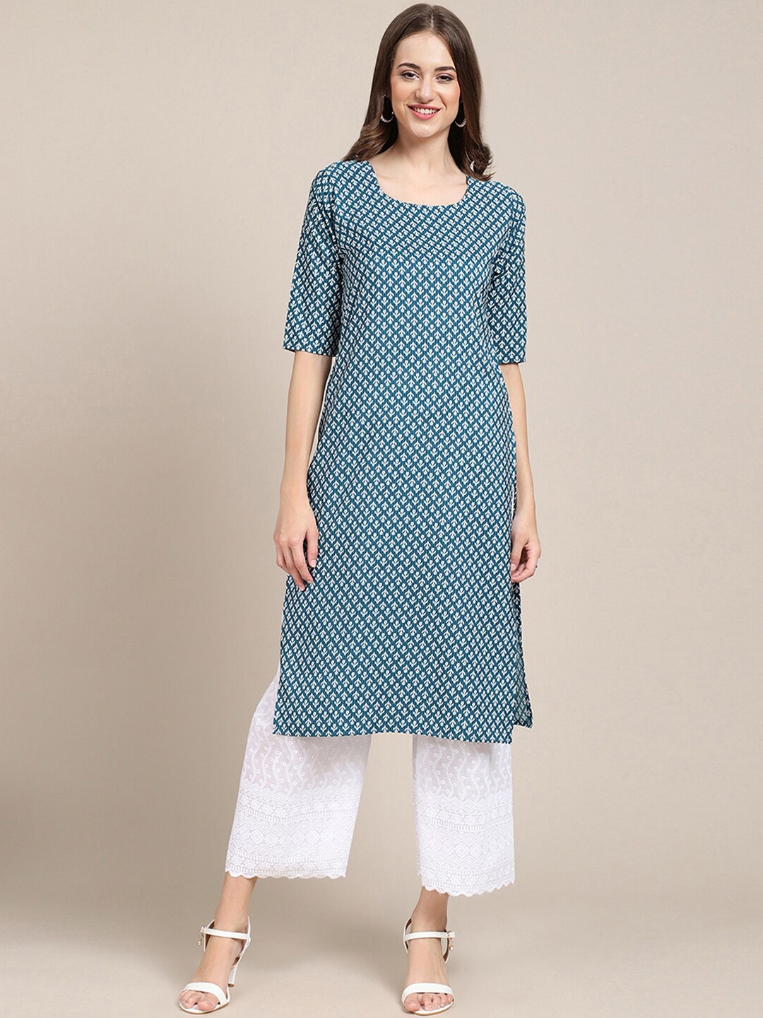 

Ethnic basket Women Pack Of 6 Block Print Crepe Kurta, Yellow