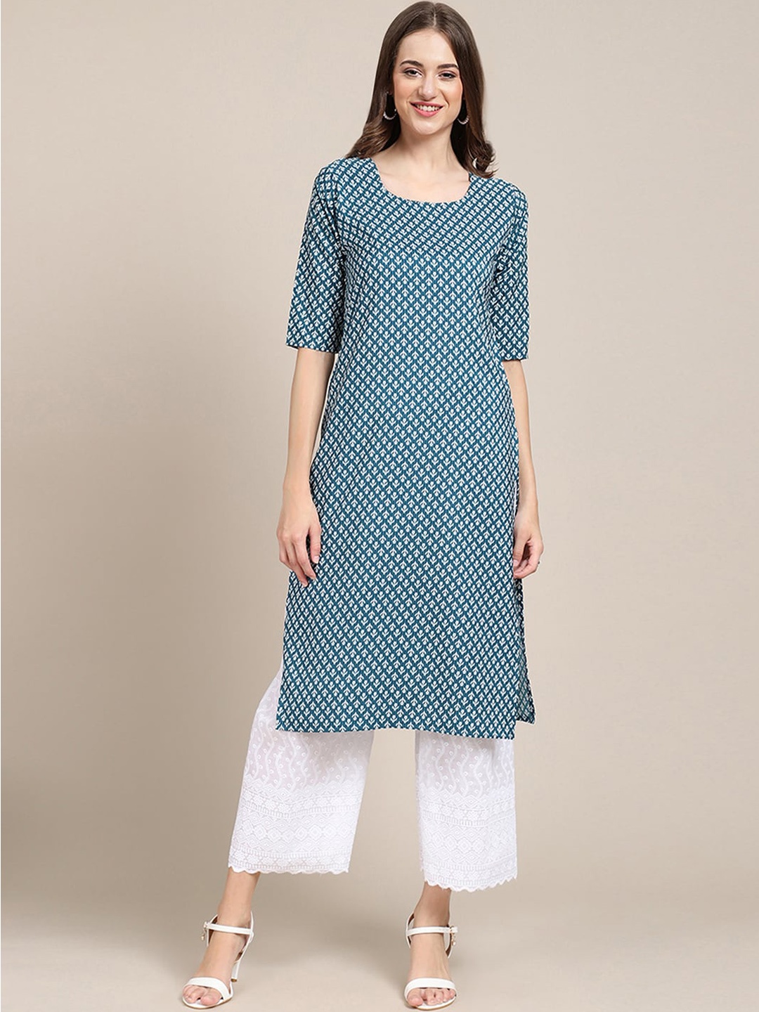 

Ethnic basket Pack of 6 Women Ethnic Motifs Printed Block Print Crepe Kurta, Blue