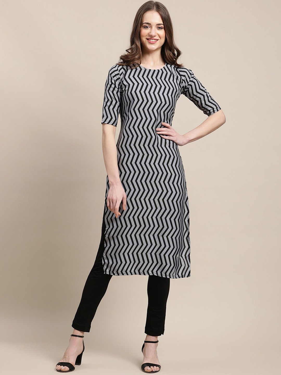 

Ethnic basket Women Pack of 6 Printed Straight Crepe Kurta, Multi