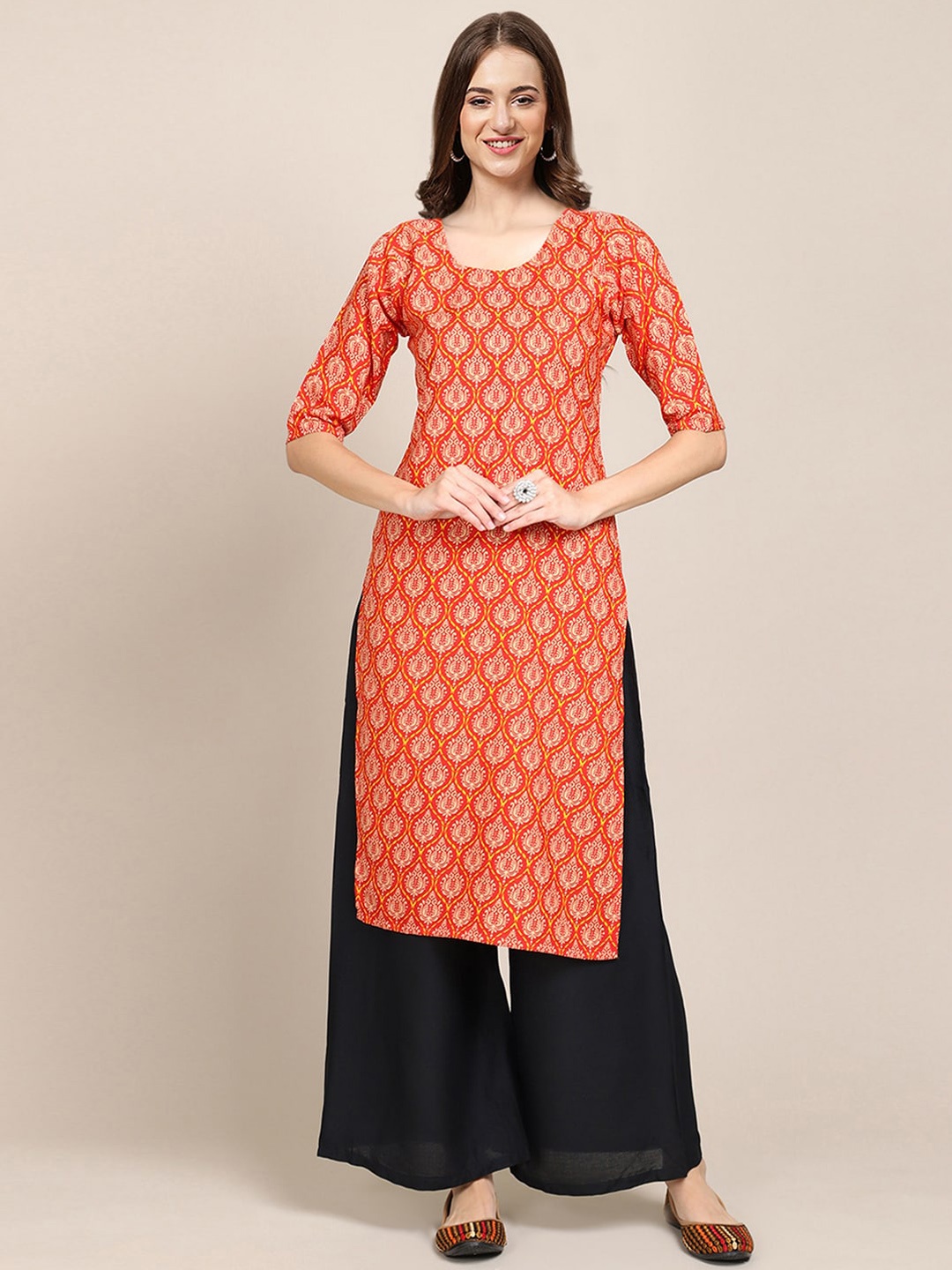 

Ethnic basket Pack of 6 Women Ethnic Motifs Printed Block Print Crepe Kurta, Orange