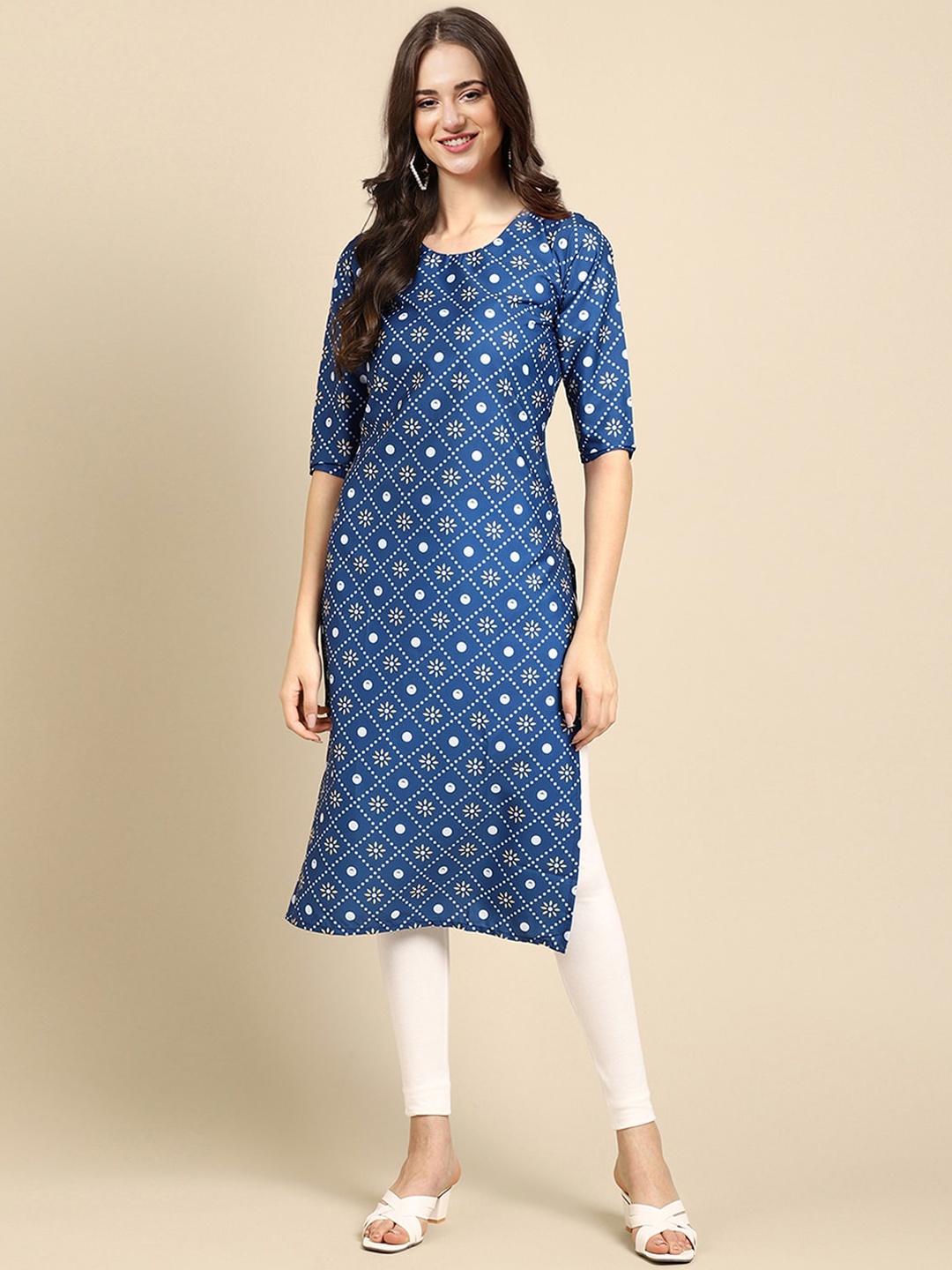 

Ethnic basket Women Pack of 6 Blue & Yellow Crepe Kurtas