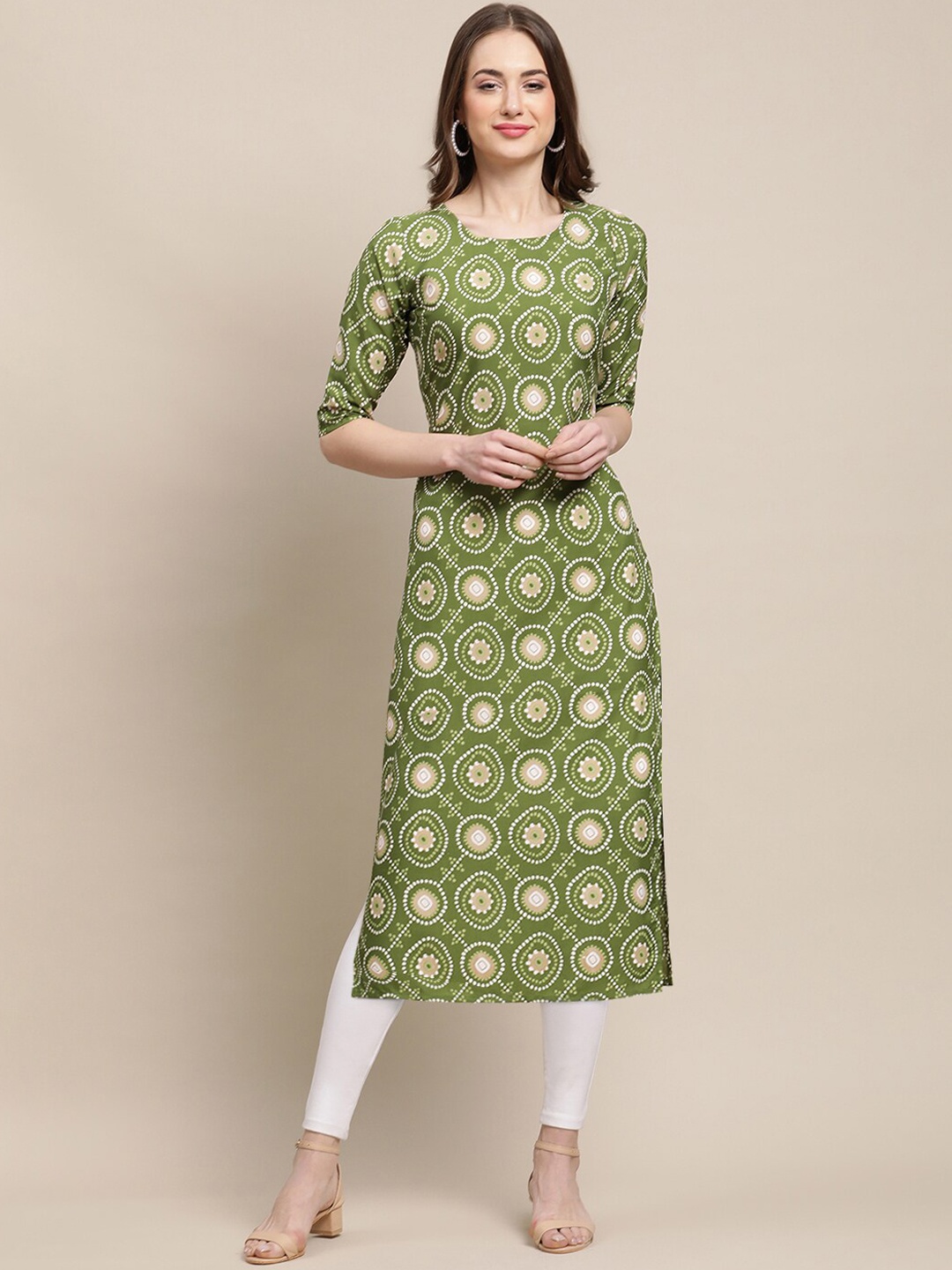 

Ethnic basket Women Pack Of 6 Block Print Crepe Kurta, Green