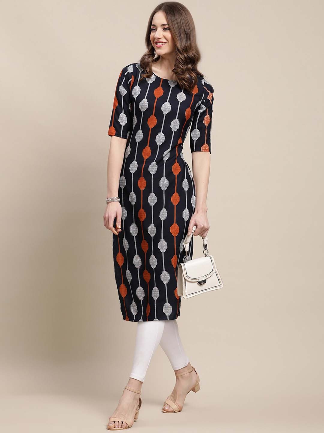 

Ethnic basket Women Black & Grey Geometric Printed Block Print Crepe Kurta