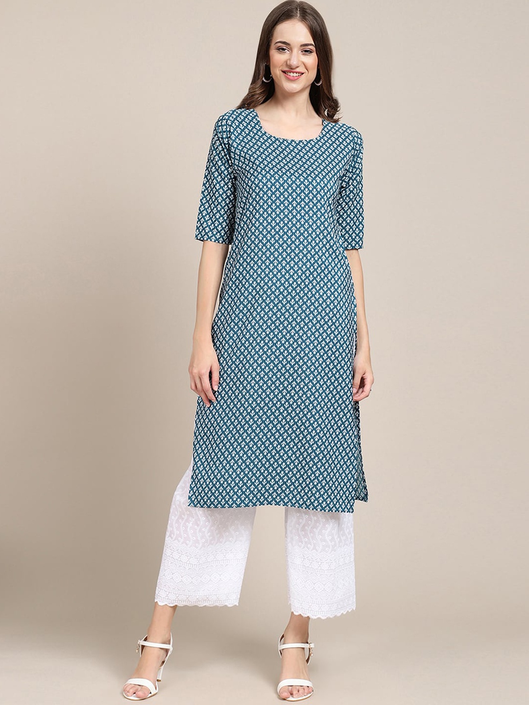 

Ethnic basket Women Pack of 6 Printed Straight Crepe Kurta, Multi