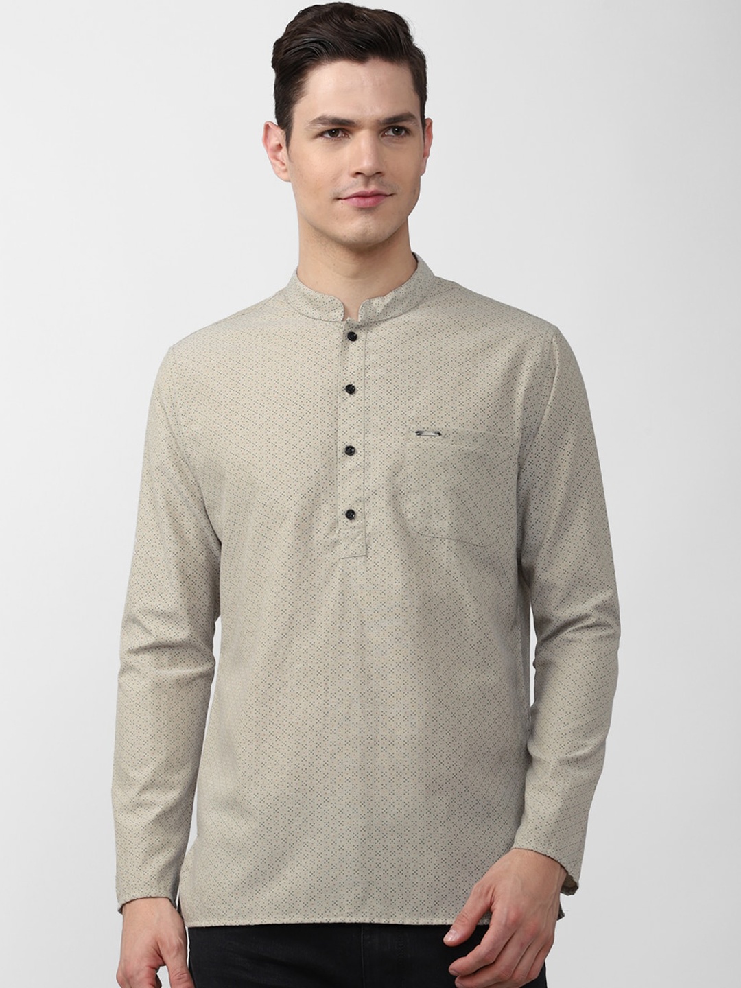 

Peter England Men Olive Green Geometric Printed Kurta