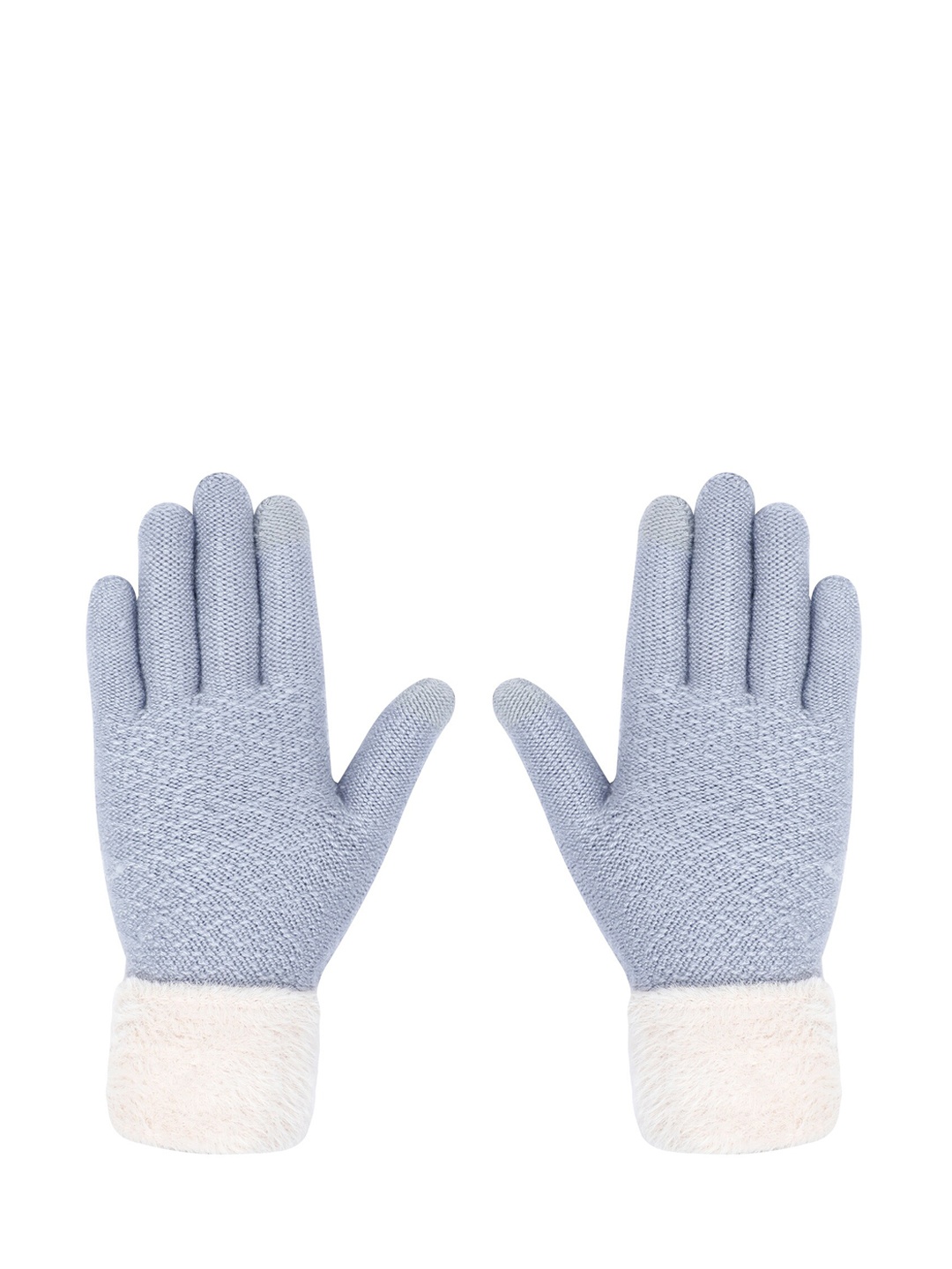

LOOM LEGACY Women Blue & White Self Design Gloves, Grey