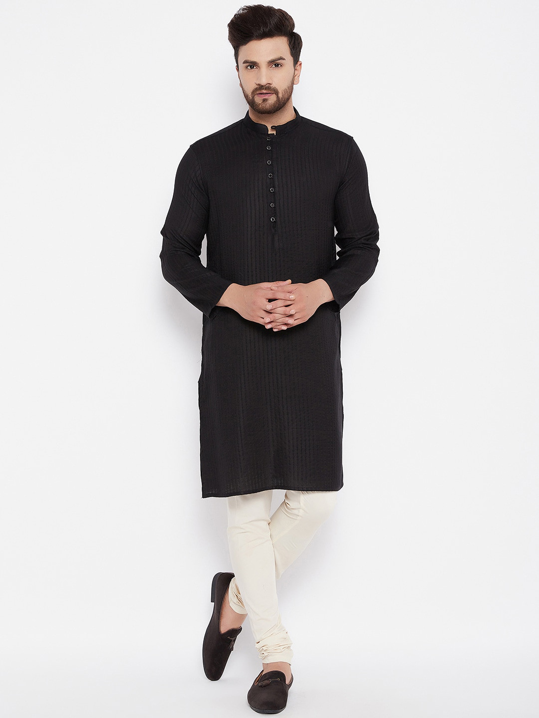 

even Men Black Kurta
