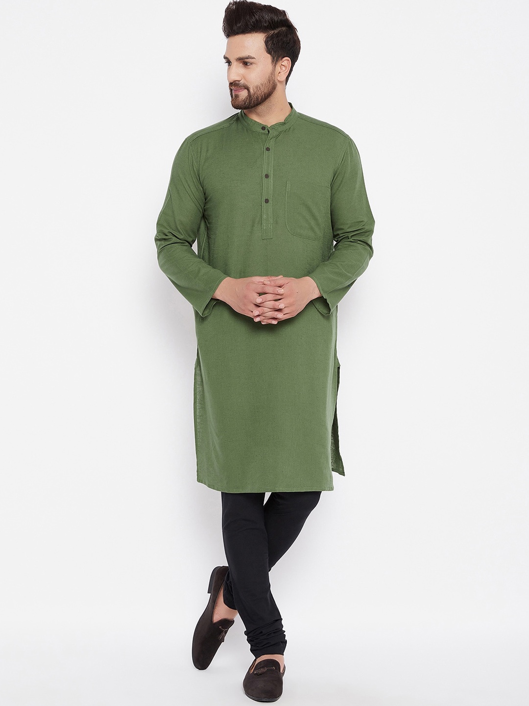

even Men Green Chikankari Kurta