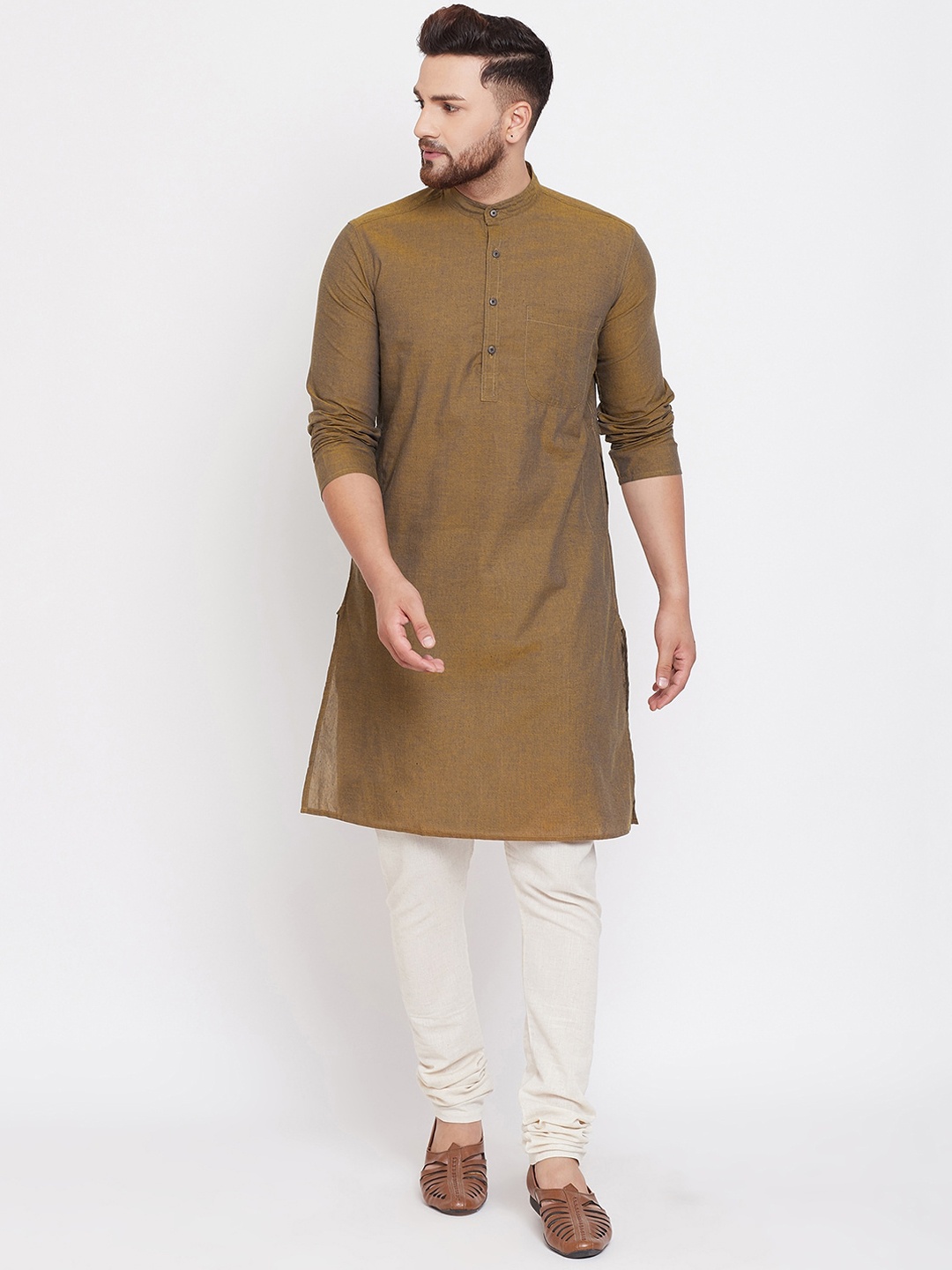 

even Men Brown Thread Work Kurta