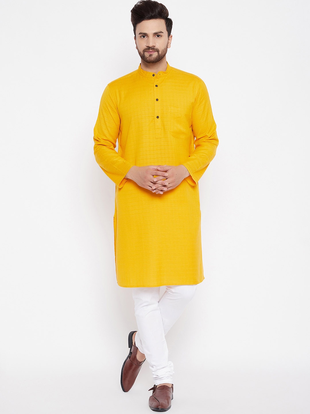 

even Men Yellow Thread Work Kurta