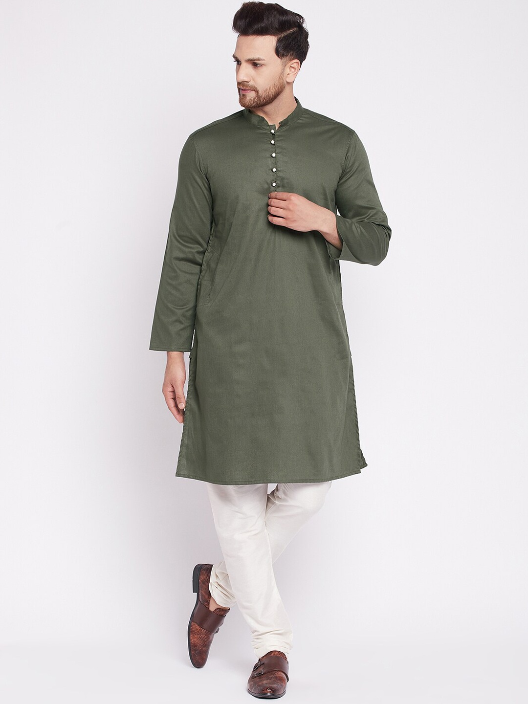 

even Men Green Thread Work Kurta