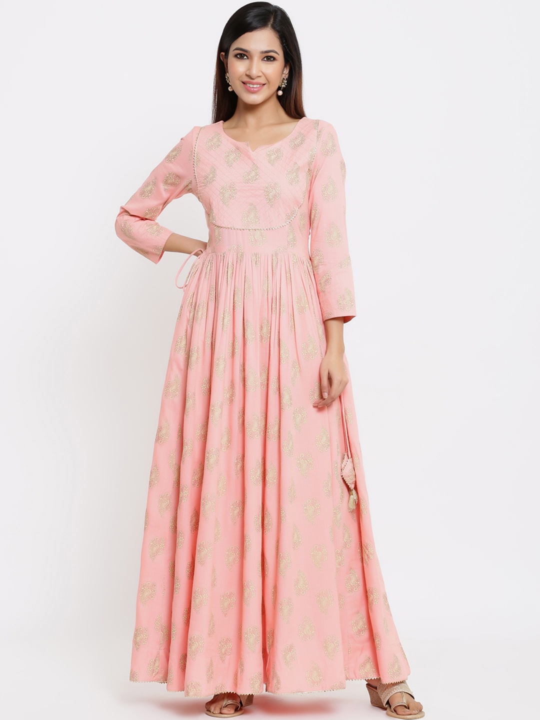 

Indian Virasat Women Peach-Coloured Geometric Dyed Flared Sleeves Anarkali Kurta