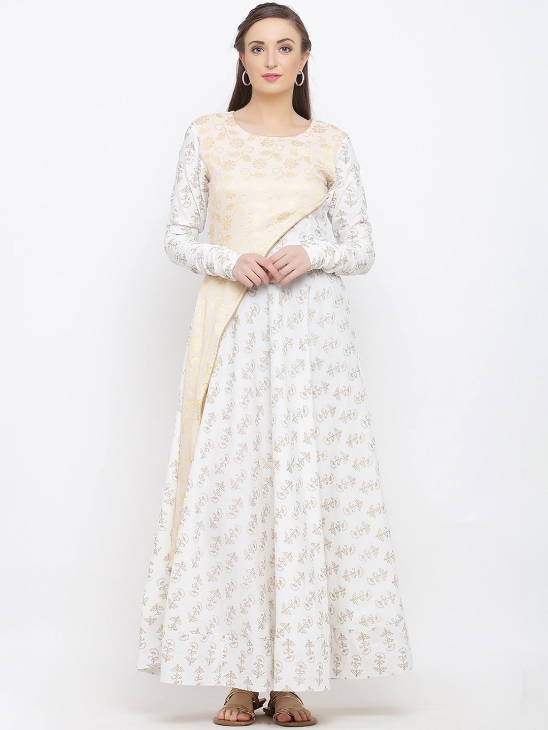 

Indian Virasat Women Off-White & Cream Floral Printed A-Line Cotton Kurta