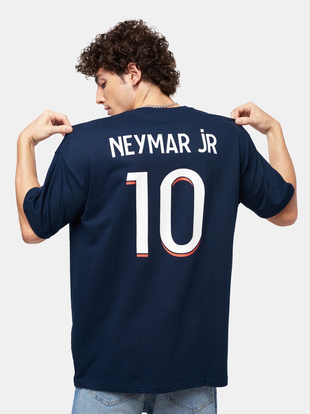

The Souled Store Men Navy Blue Paris Saint-Germain Neymar Printed Oversized T-Shirt