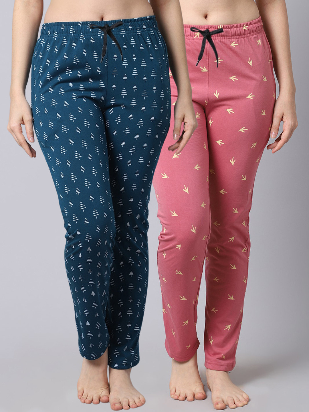 

Shararat Women Pink & Blue Pack of 2 Printed Lounge Pants