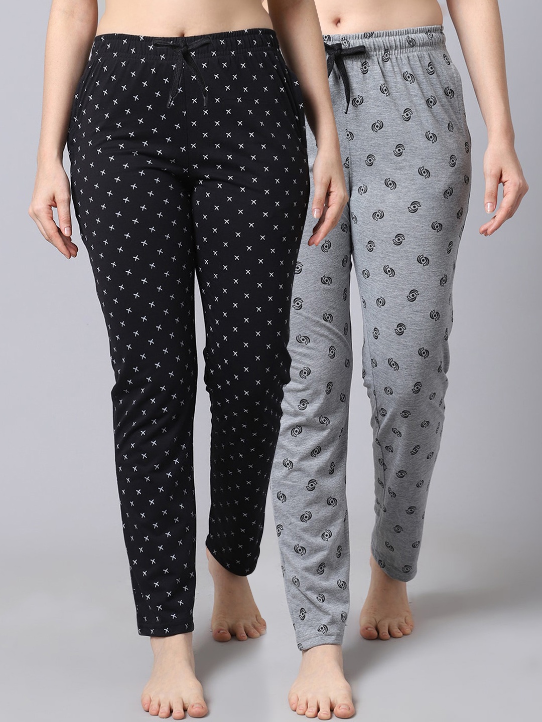 

Shararat Women Set Of 2 Grey & Black Printed Lounge Pants