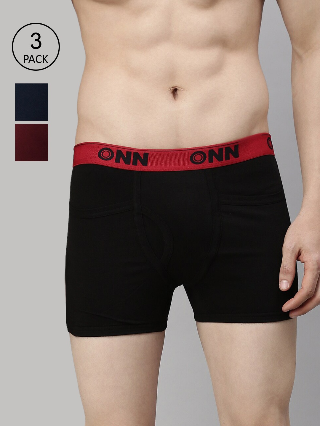 

ONN Men Pack Of 3 Solid Pure Cotton Trunk ONN_260_AFBLU_BLK_MRN_3PC, Blue