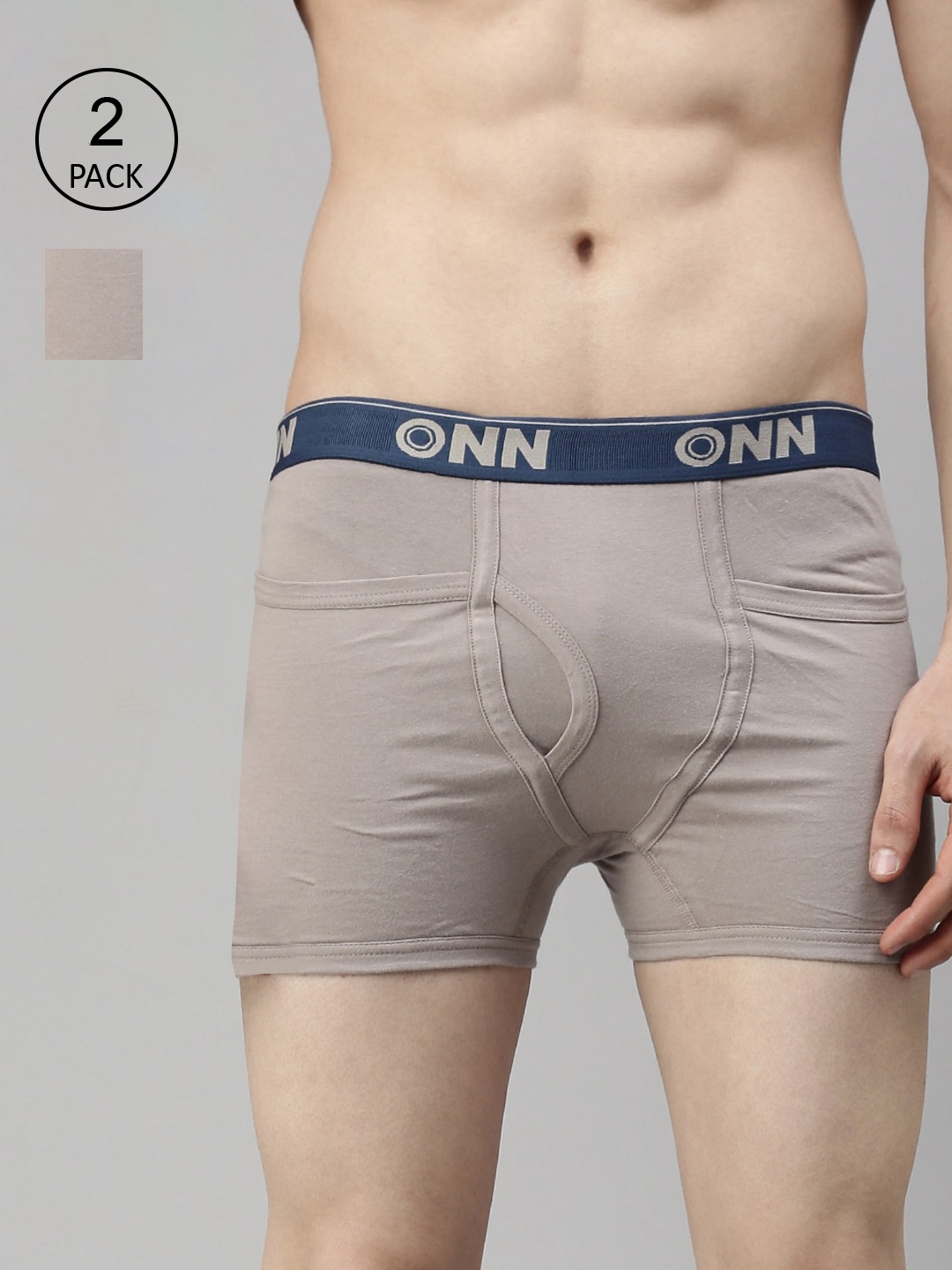 

ONN Men Pack Of 2 Solid Mid Rise Trunks ONN_260_SGREY_2PC, Grey