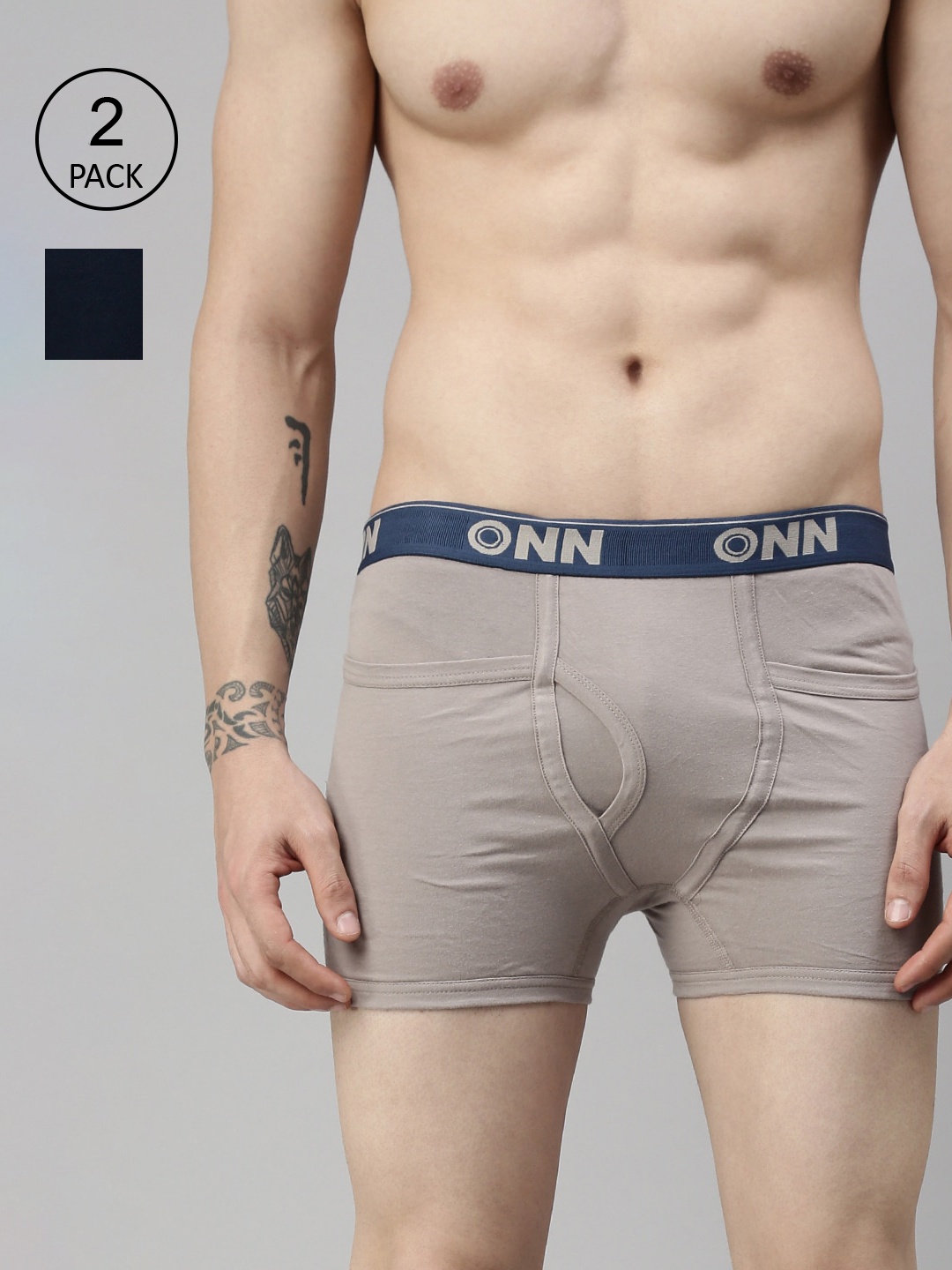 

ONN Men Pack Of 2 Navy Blue and Grey Solid Pure Cotton Trunk ONN_260_AFBLU_SGREY_2PC