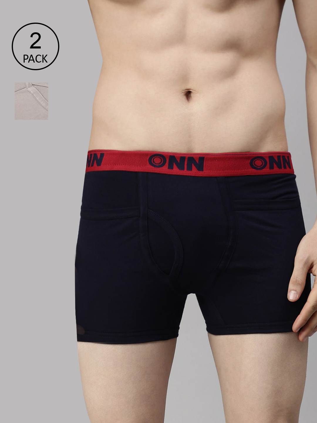 

ONN Men Pack Of 2 Navy Blue and Grey Solid Trunk ONN_260_NB_SGREY_2PC