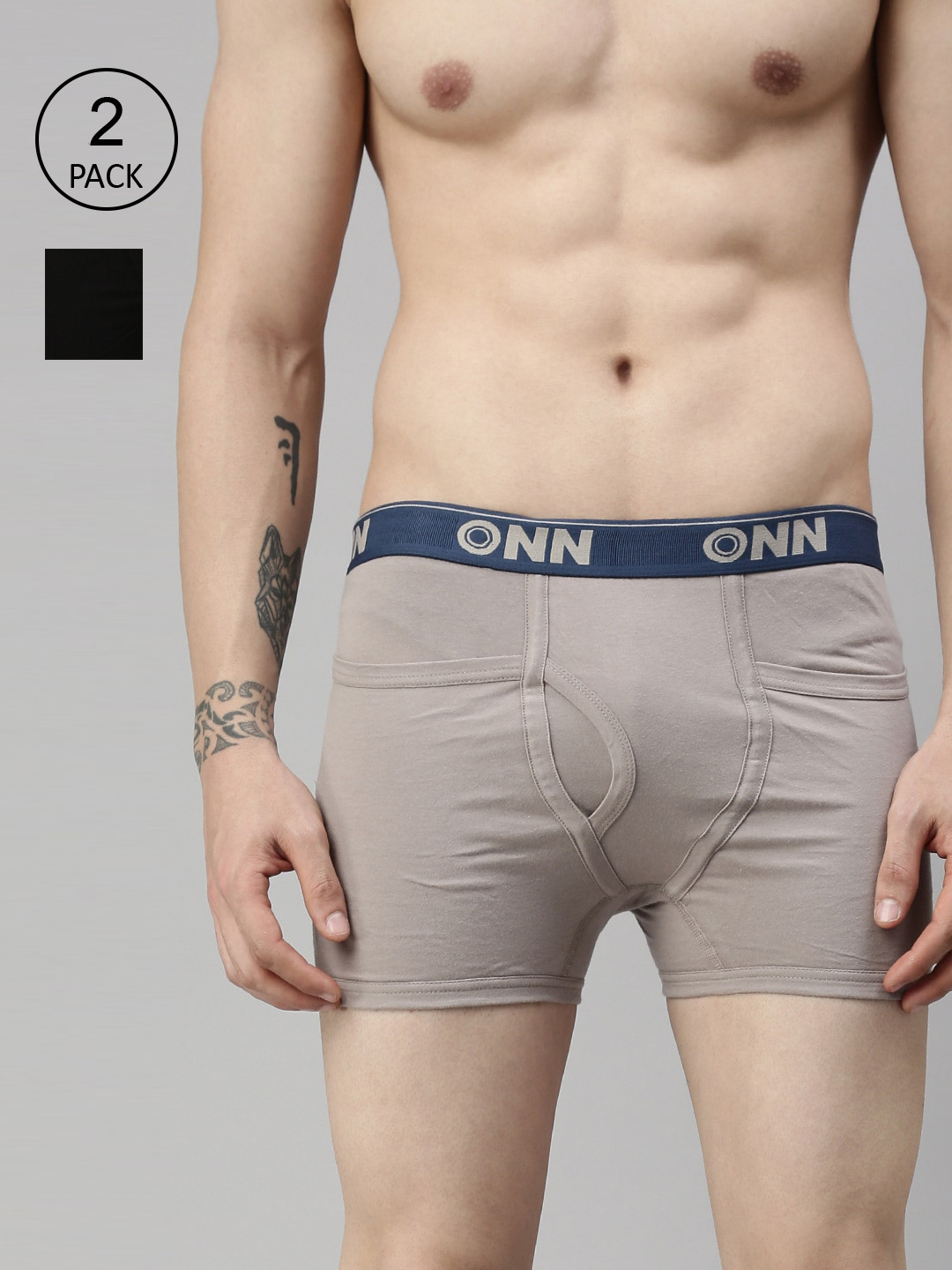 

ONN Men Pack Of 2 Black and Grey Solid Trunk ONN_260_BLK_SGREY_2PC
