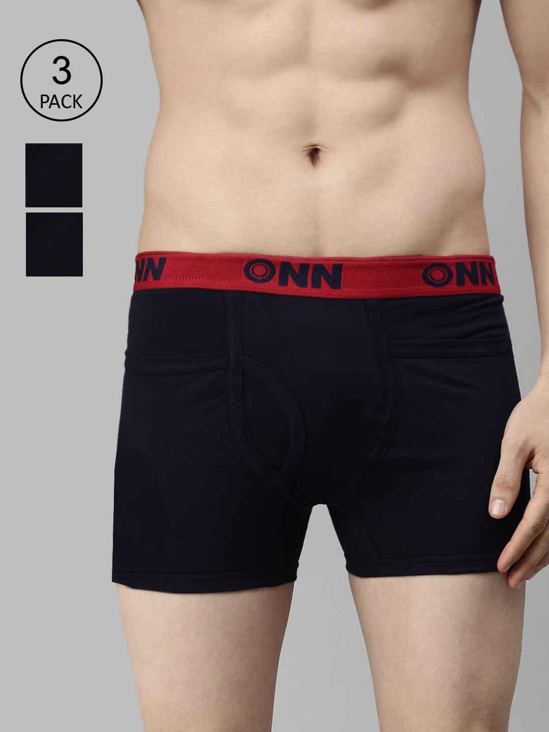 

ONN Men Pack of 3 Navy Blue Solid Cotton Trunks ONN_260_NB_3PC