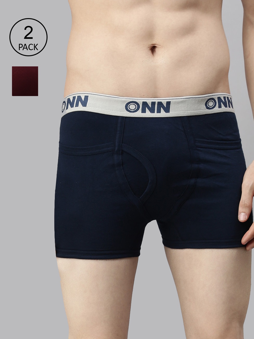

ONN Men Pack Of 2 Blue & Maroon Solid Trunk ONN_260_AFBLU_MRN_2PC