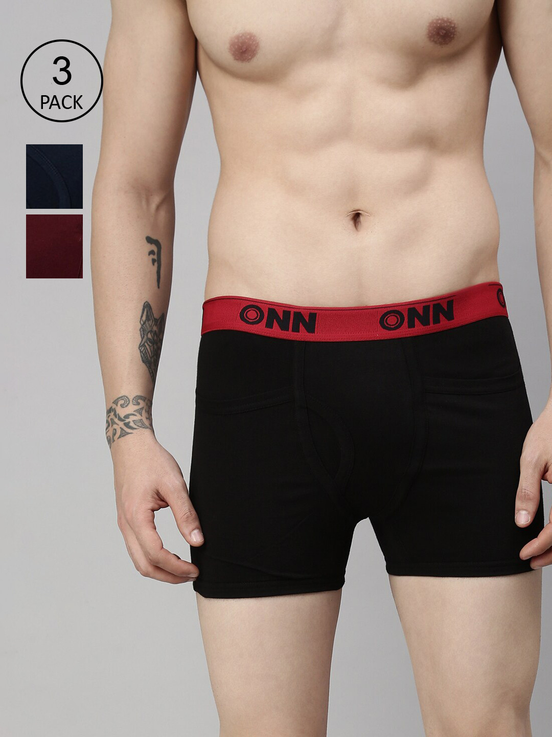 

ONN Men Pack Of 3 Solid Pure Cotton Trunk ONN_260_AFBLU_BLK_MRN_3PC, Navy blue