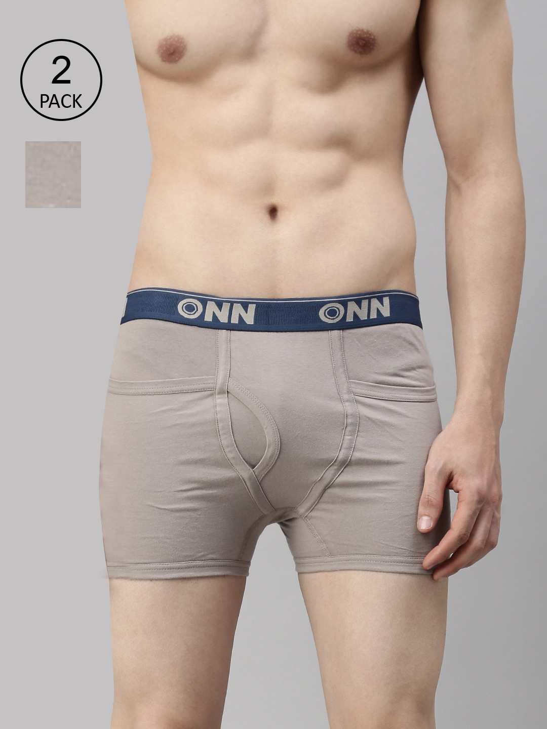 

ONN Men Pack Of 2 Grey Solid Pure Cotton Trunk ONN_260_S
