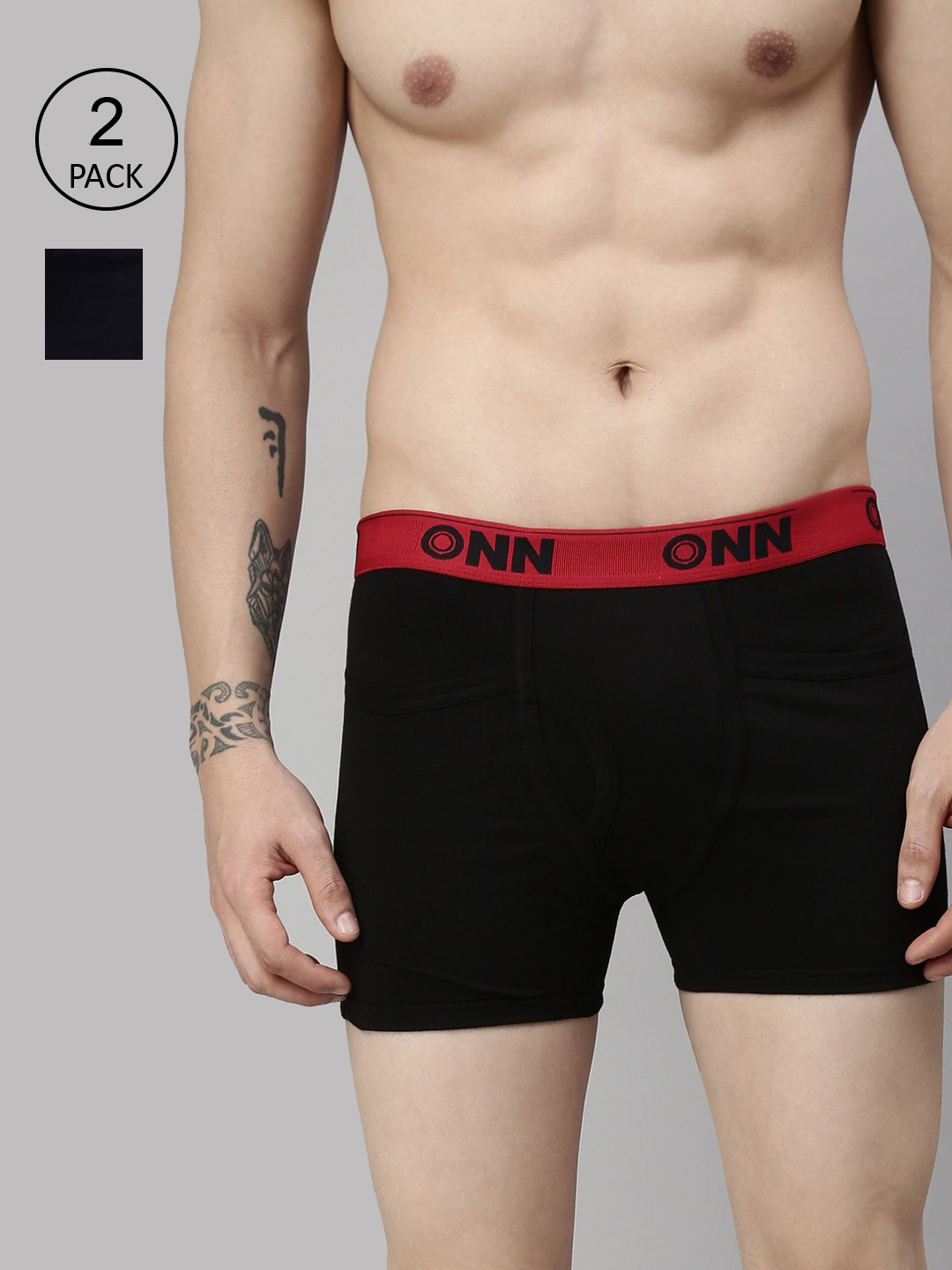 

ONN Men Pack Of 2 Black & Navy Blue Solid Trunk ONN_260_BLK_NB_2PC