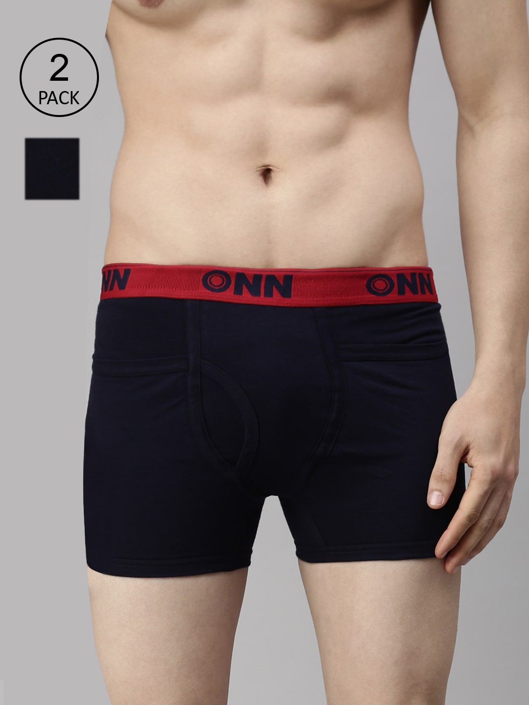 

ONN Men Pack Of 2 Navy Blue Solid Pure Cotton Trunks ONN_260_NB