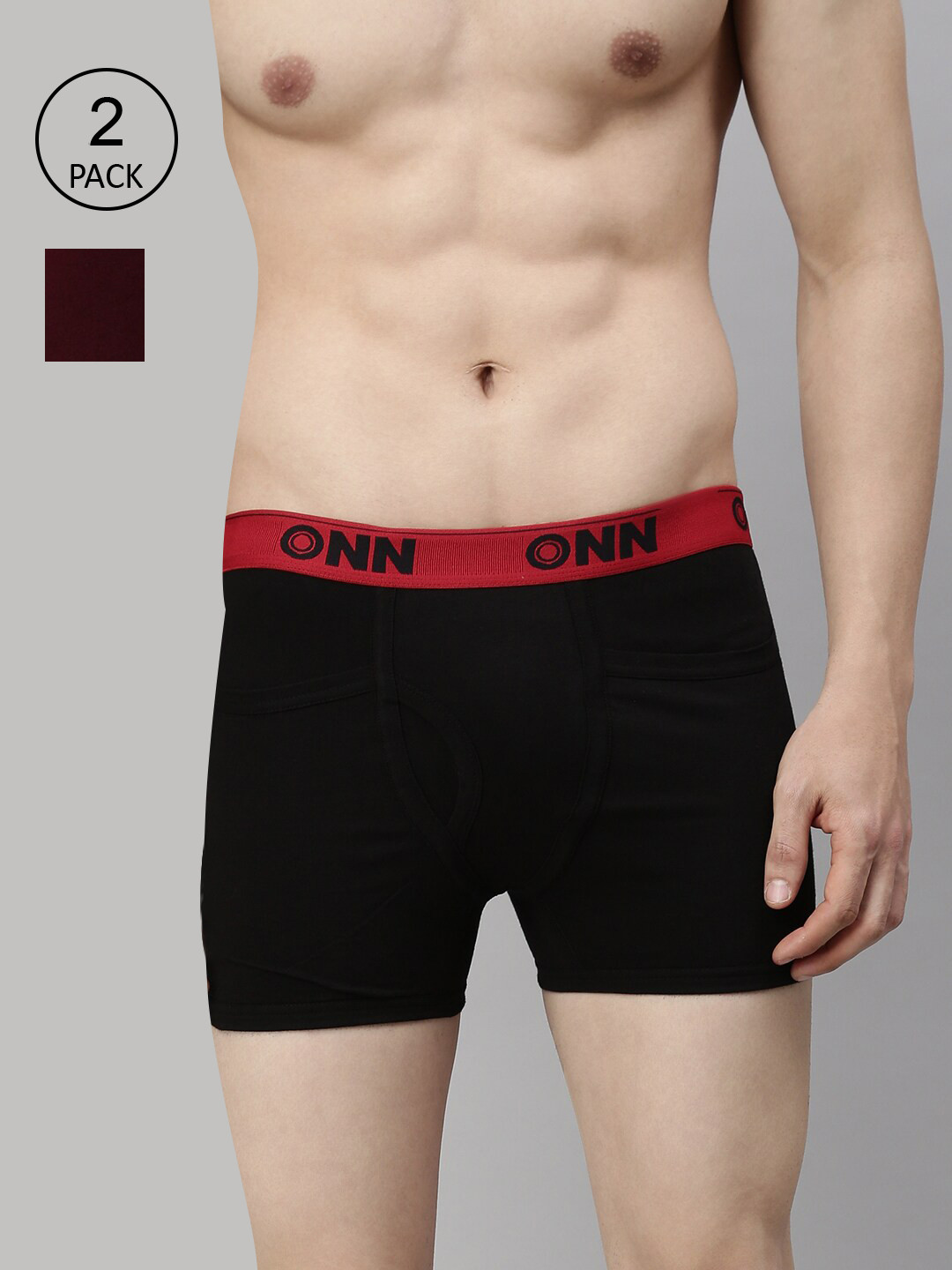 

ONN Men Pack Of 2 Black and Maroon Solid Trunk ONN_260_BLK_MRN
