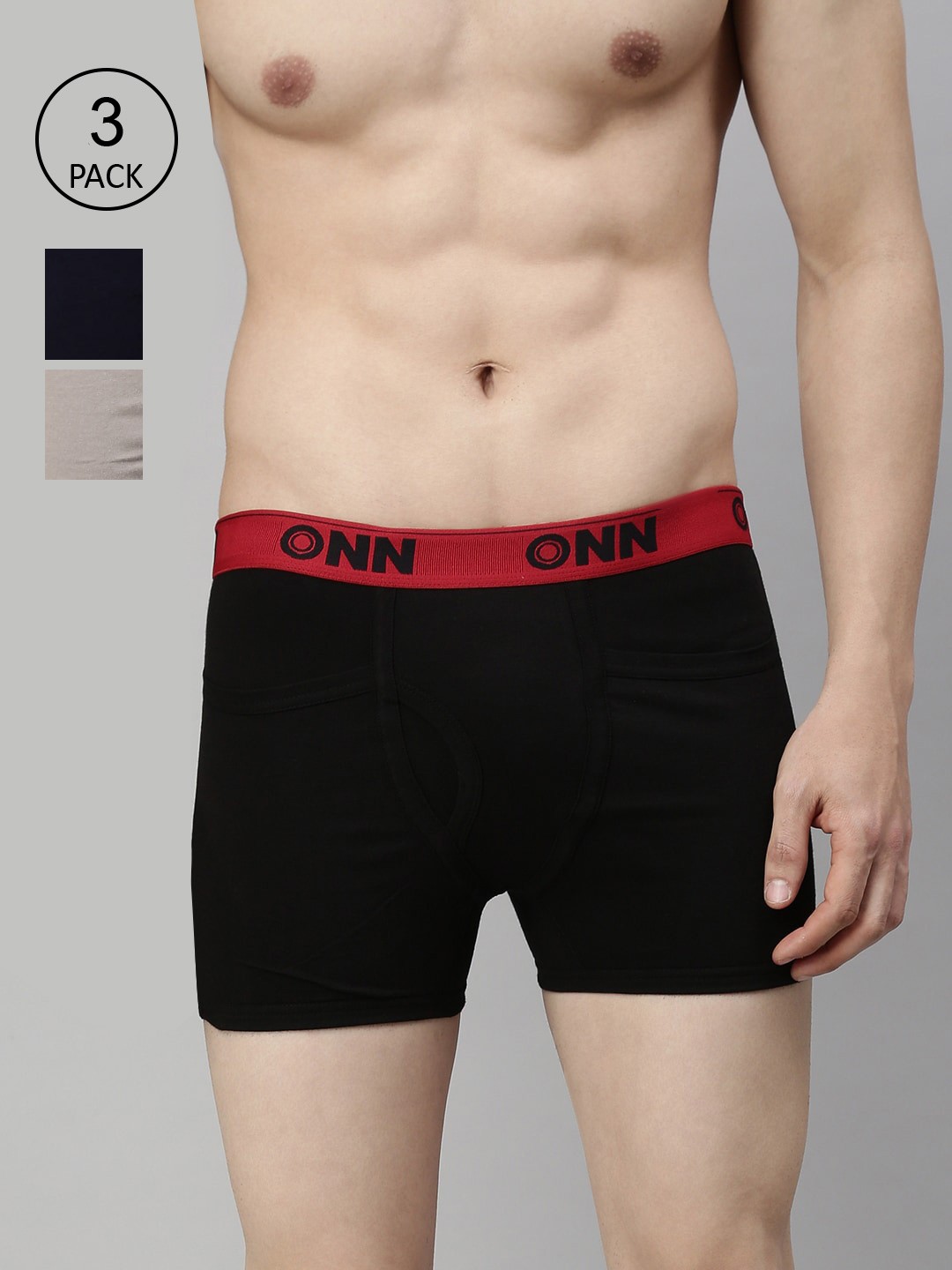 

ONN Men Pack of 3 Solid Cotton Trunks, Black