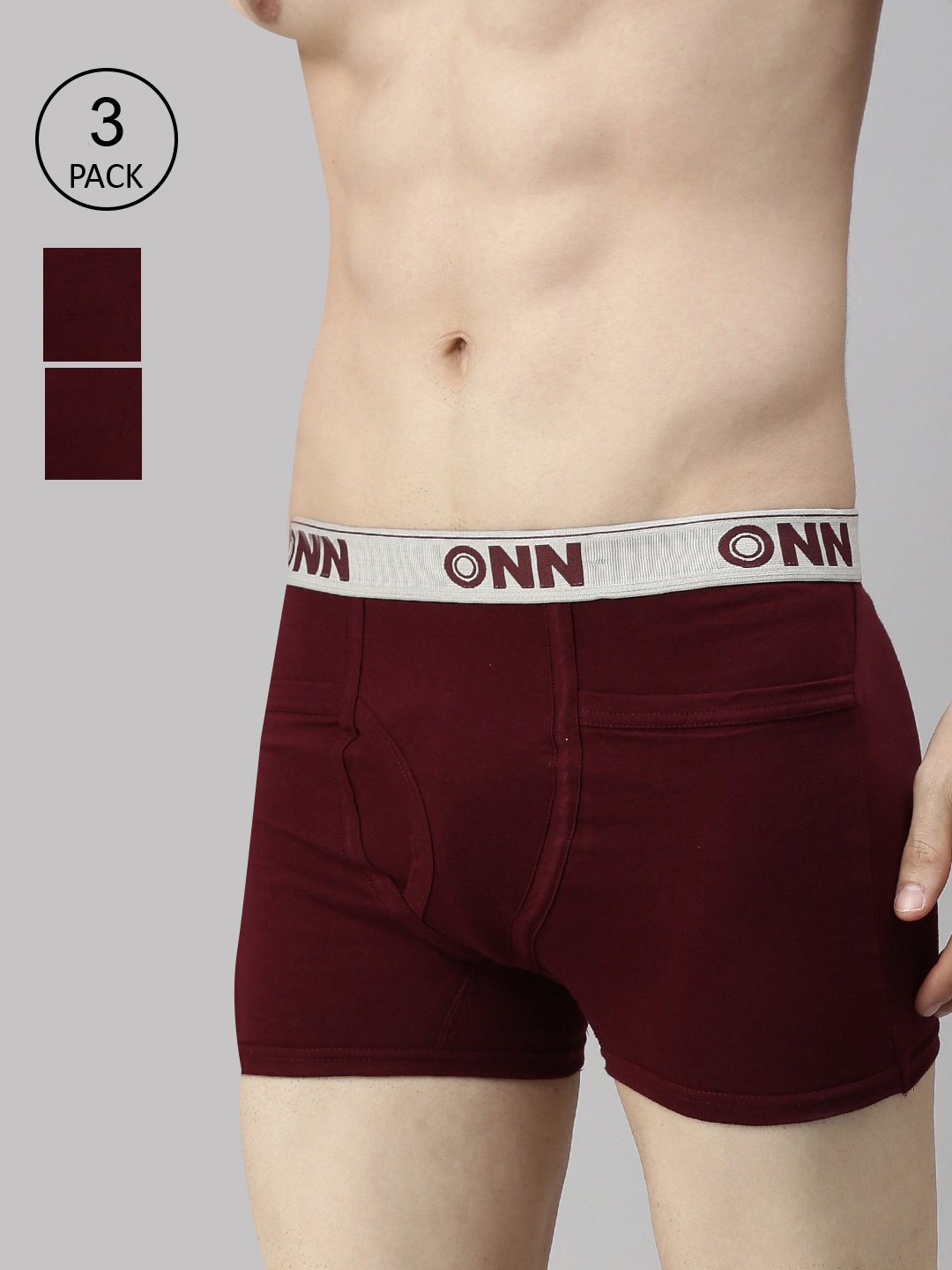

ONN Men Maroon Pack of 3 Solid Cotton Trunk