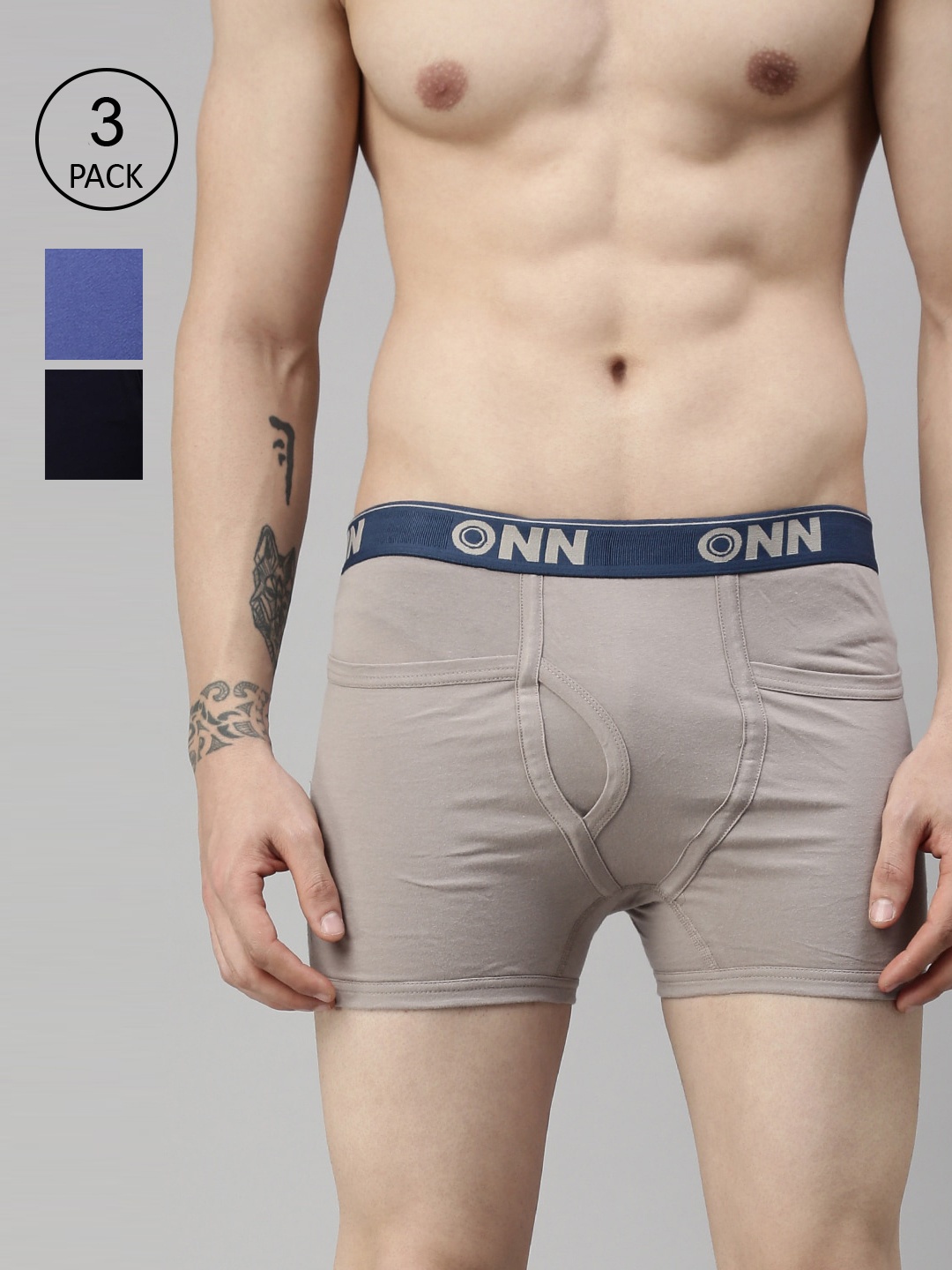 

ONN Men Pack Of 3 Solid Pure Cotton Trunk, Navy blue