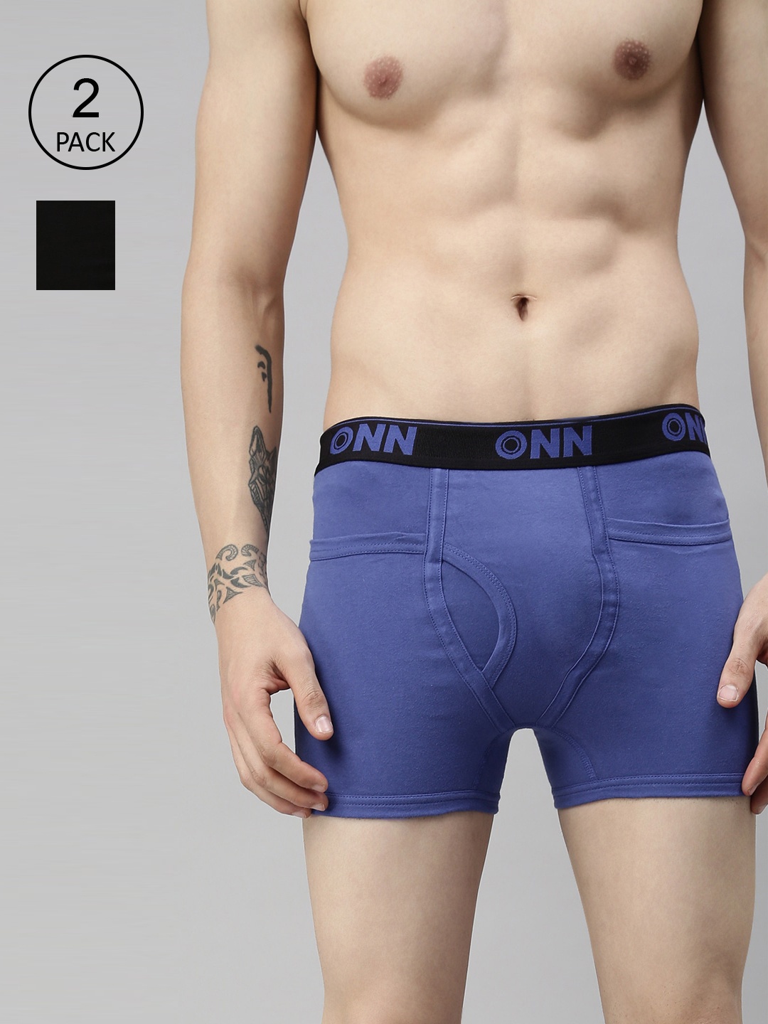 

ONN Men Pack Of 2 Black & Blue Solid Trunk