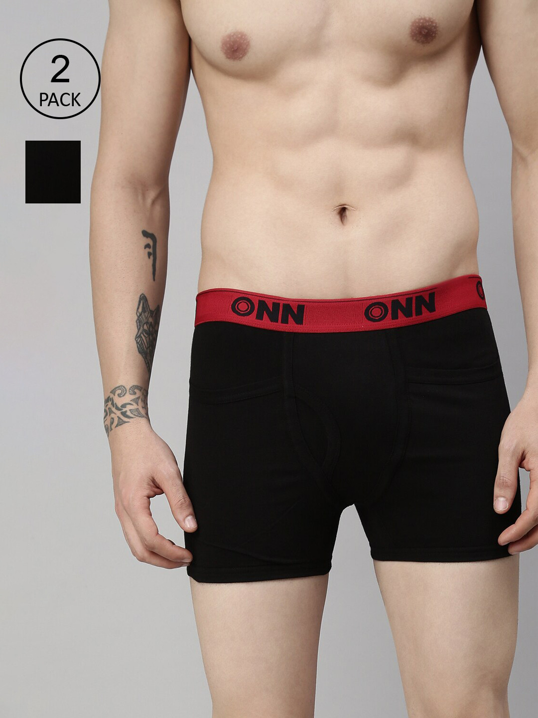 

ONN Men Pack Of 2 Black Solid Trunk