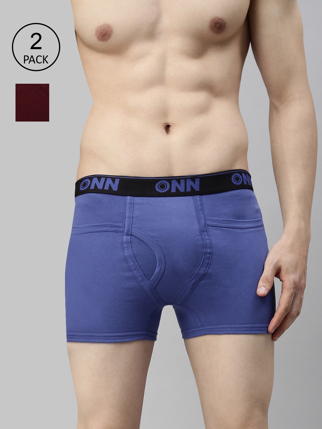 

ONN Men Pack Of 2 Maroon & Sky Blue Trunks