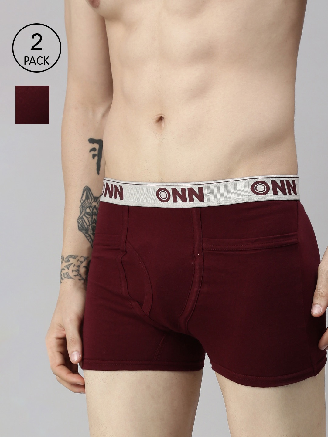 

ONN Men Pack Of 2 Maroon Solid Trunks